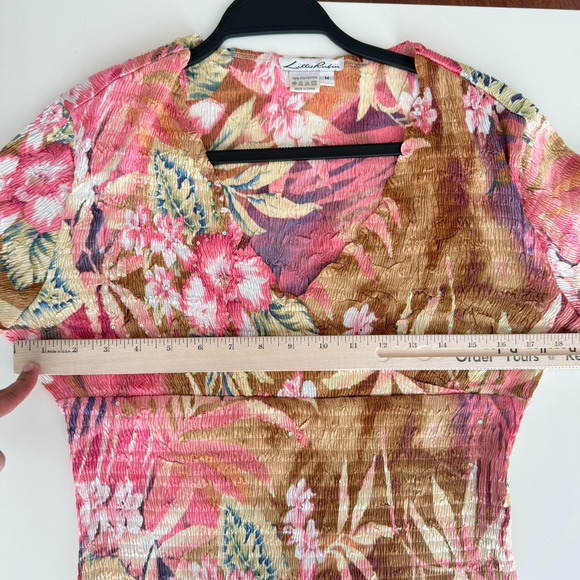 Vintage Y2K Lillie Rubin Top Medium Fairy Floral Rhinestone Crinkle Bell Sleeve - Picture 10 of 11